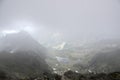 Hiking trail to Rysy mount, aeria view to mountain tarn Big frog