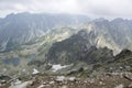 Hiking trail to Rysy mount, aeria view to mountain tarn Big frog Royalty Free Stock Photo