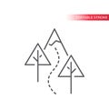 Hiking trail with trees and mountain vector icon. Outdoor hiking in nature Royalty Free Stock Photo