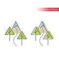 Hiking trail with trees and mountain vector icon. Outdoor hiking in nature outline symbol Royalty Free Stock Photo