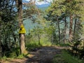 Hiking trail wit warning sign `Falaise`, french for cliff Royalty Free Stock Photo