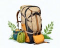 Hiking and trekking backpack and isolated white background Royalty Free Stock Photo