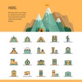 Hiking, trekking and camping header and line icon set. Hiking tr Royalty Free Stock Photo
