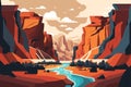 Hiking in Utah, USA. Landscape with mountains, river, rocks and sky. Vector illustration Royalty Free Stock Photo