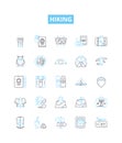 Hiking vector line icons set. Hiking, Trail, Walking, Trekking, Path, Natural, Climb illustration outline concept