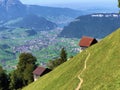 Hiking and walking trails on the slopes of the Buochserhorn mountain and by the lake Lucerne or Vierwaldstaetersee lake