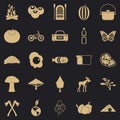 Hiking in the wilderness icons set, simple style Royalty Free Stock Photo