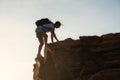 hiking woman climb to mountain summit Royalty Free Stock Photo