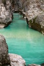 Hiking in wonderful landscape with pure river soca in canyon gorge moutains, julian alps, slovenia Royalty Free Stock Photo