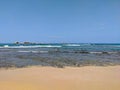 Hikkaduwa, Sri Lanka - March 8, 2022: Beautiful azure water of the Indian Ocean near the coral reef of Hikkaduwa beach. Copy space Royalty Free Stock Photo