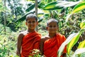 Hikkaduwa, Sri Lanka - 09th of February, 2014 - two buddhist boys in the temple