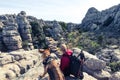 Hikker with german shepherd dog in Torcal,Spain Royalty Free Stock Photo