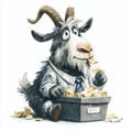 Hilarious Cartoon Goat Devouring Professors Homework A Zany Educational Satire Royalty Free Stock Photo