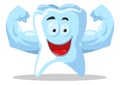 Hilarious cartoon illustration of a tooth flexing its muscles like a bodybuilder