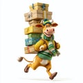Hilarious Cow Delivery Driver Balances Packages A Vibrant and Crazy Visual Comedy Royalty Free Stock Photo