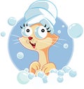 Cute Cat Mascot Taking a Bath Vector Cartoon
