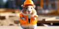 Hilarious hamster wearing hard hat and safety vest pretending to be construction worker on job site , concept of Royalty Free Stock Photo