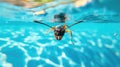 Hilarious underwater scene ant in pool plays deep dive action, Ai Generated