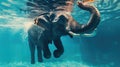 Hilarious underwater scene elephant in pool plays deep dive action, Ai Generated