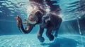 Hilarious underwater scene elephant in pool plays deep dive action, Ai Generated