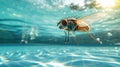 Hilarious underwater scene fly in pool plays deep dive action, Ai Generated