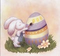 ÃÂ¡hildish illustration with cute rabbit painting the egg. Easter wallpaper