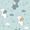 ?hildish seamless pattern with cute elephant