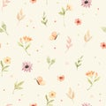 ÃÂ¡hildren`s watercolor seamless pattern. Floral and colorful polka dot background. Design of flowers, leaves, circles and Royalty Free Stock Photo