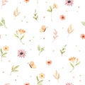 ÃÂ¡hildren`s watercolor seamless pattern. Floral and colorful polka dot background. Design of flowers, rainbow, circles and Royalty Free Stock Photo