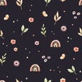 ÃÂ¡hildren`s watercolor seamless pattern. Floral and colorful polka dot background. Design of flowers, rainbow, circles and Royalty Free Stock Photo