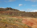 Hill above the Haukadalur Valley, geyser area in Iceland, colourful landscape Royalty Free Stock Photo