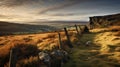 Majestic Morning: A Captivating Photo Of An English Moorland With Stone Fences Royalty Free Stock Photo