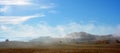 Hill and autumn trees in a foggy morning Royalty Free Stock Photo