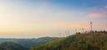 hill with a bunch of windmills on top of it, green power and sustainability concept Royalty Free Stock Photo