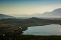 Hill with cross near Butrint and Xarre - Kisha e Shen Mitrit - by Bufit lake in Albania Royalty Free Stock Photo