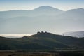 Hill with cross near Butrint and Xarre - Kisha e Shen Mitrit - by Bufit lake in Albania Royalty Free Stock Photo