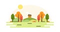 hill with a house in countryside flat design vector illustration. Spring rural landscape. Suburban traditional house. Family home