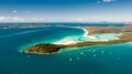 Hill Inlet from the air over Whitsunday Island - swirling white sands, sail boats Royalty Free Stock Photo