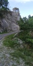 View of white hill inside the road in the village of Himachal.