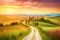 Hill road sunset view. Generate Ai