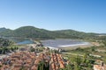 Hill stone wall view of Salt Field outside Ston in southern Croatia summer