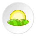 Hill and sun icon, cartoon style Royalty Free Stock Photo