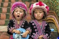 Hill tribe children in traditional clothing at Doi Suthep Royalty Free Stock Photo