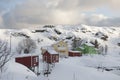 Hill village of Sund on Flakstadoya Loftofen Norway