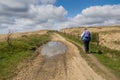 Hill Walkin g on the Pennine Way and Pule Hill above Marsden in the Southern Pennines Royalty Free Stock Photo