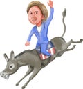 Hillary Clinton Riding Democrat Donkey Caricature