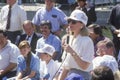 Hillary Rodham Clinton addresses workers at an electric station on the 1992 Buscapade campaign tour in Waco, Texas Royalty Free Stock Photo