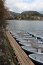 hills, boats and river (hozu-gawa) in kyoto (japan)