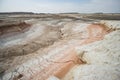 Hills of chalk and limestone and slopes of multi-colored mountains with weathering and washouts from water Royalty Free Stock Photo