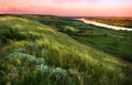 Hills covered with steppe herbs on the river bank